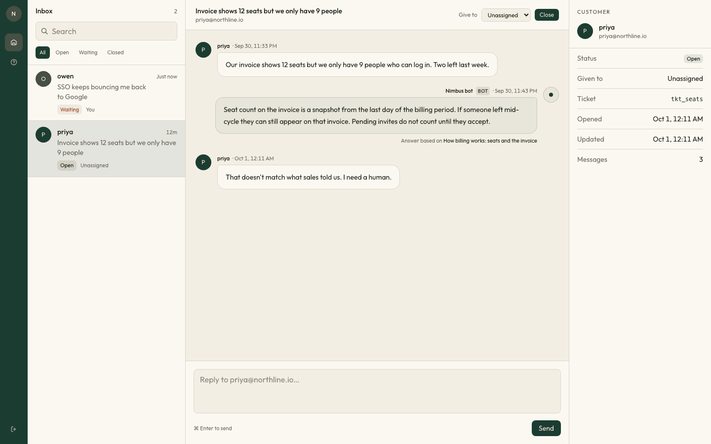Handoff to a Staff Inbox in Relaydesk